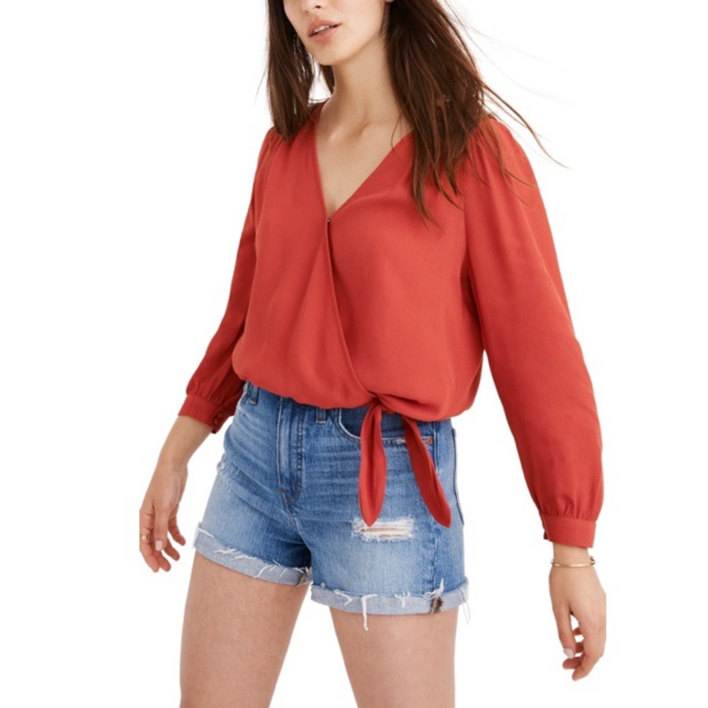 Madewell Red Wrap Top NWT